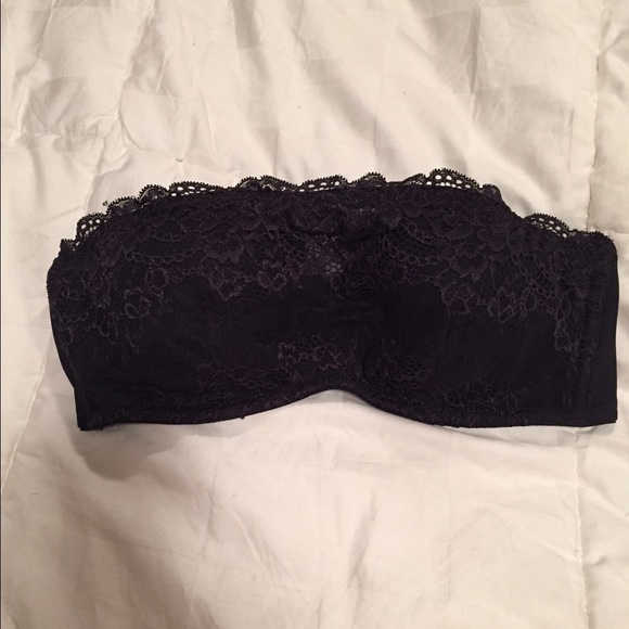Black lace front strapless bra