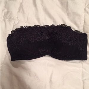 Black lace front strapless bra