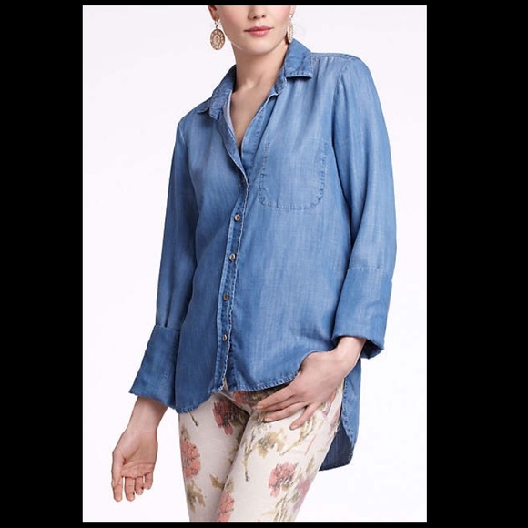 Anthropologie Elevenses Washed Denim Buttondown