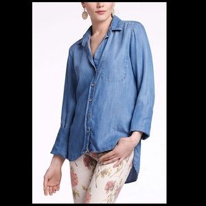 Anthropologie Elevenses Washed Denim Buttondown