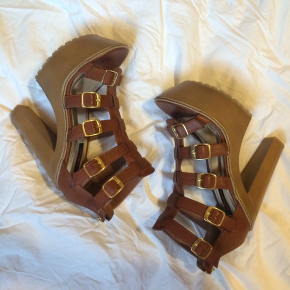 Chunky strap heels