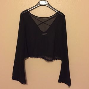 Sheer long sleeve boutique black crop top
