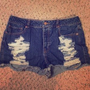 Distressed denim high waisted shorts