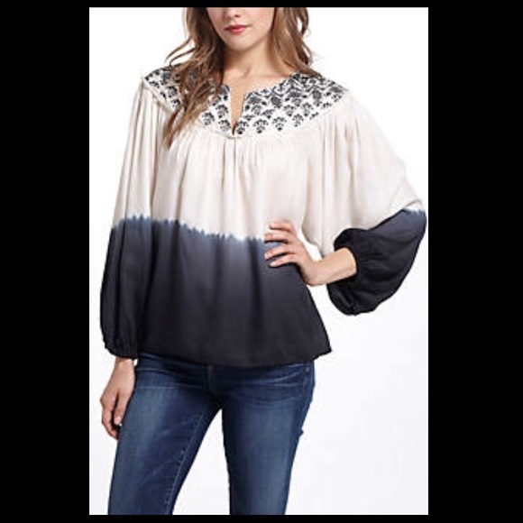 Anthropologie Dip-Dye Peasant Blouse Size M