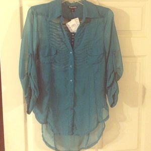 Sheer teal blouse XL
