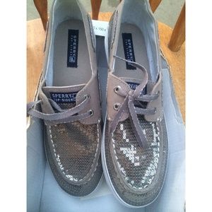 ✨SALE✨ Silver sequin Sperry Topsider boat shoes
