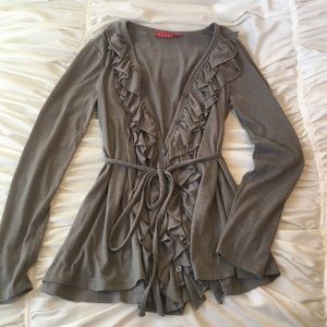 Green Elle ruffle cardigan