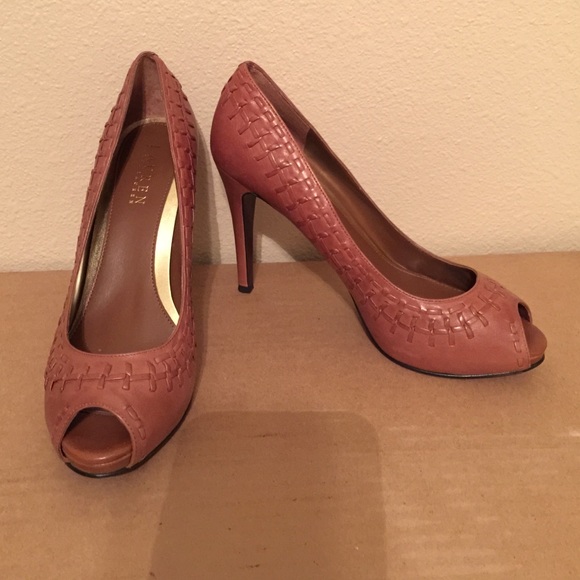 Brown Leather Peeptoe Pumps