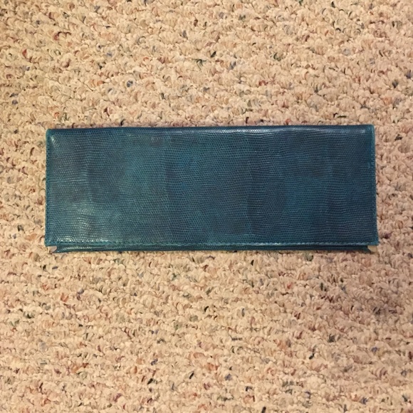 Turquoise leather clutch