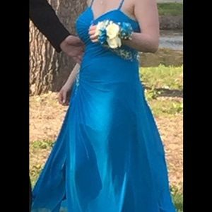 Long light blue prom dress