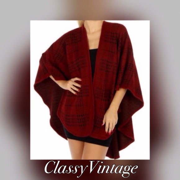 Boutique Jackets & Blazers - Brick Red & Black plaid oversized cape. NWT