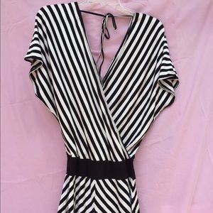 Bebe Black and White Striped Romper