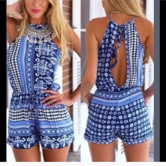 Blue print Romper - Picture 2 of 3