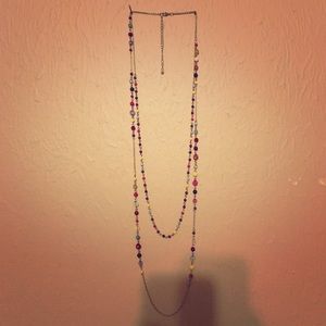 Long multi colored jewel tone necklace
