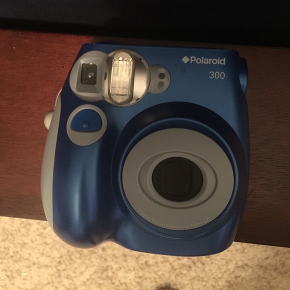 blue Polaroid camera