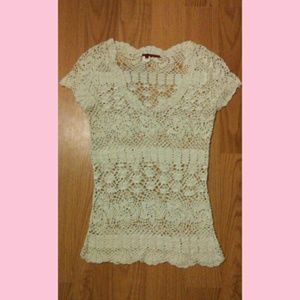 White Short sleeve knit Beach top/cover