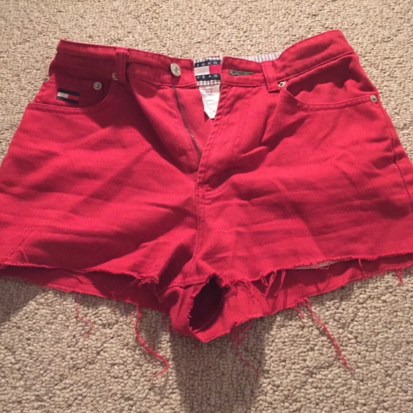High waisted red shorts