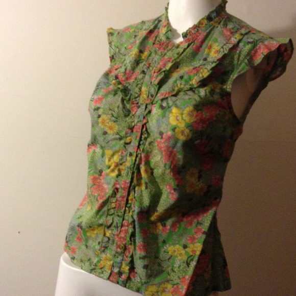 Green floral blouse