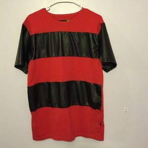 Red and black leather stripped shirt