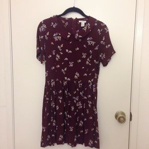 Forever 21 Maroon Floral Peter Pan Collar Dress