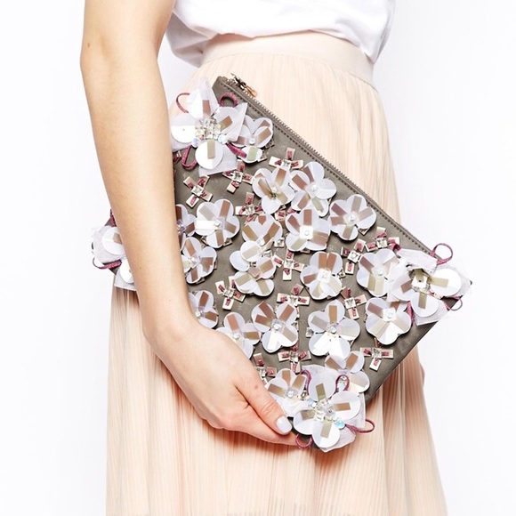 ASOS flower embellished bag w/matching phone case
