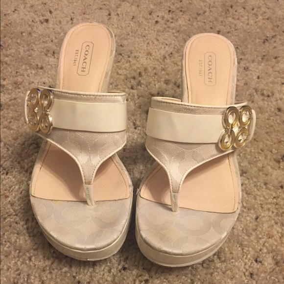 Cream Coach wedge sandal