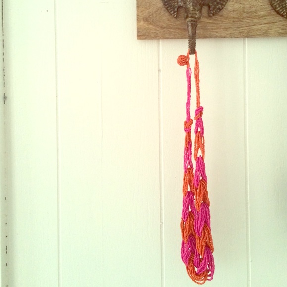 Pink and orange beaded statement necklace
