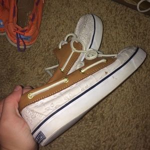 White Floral Sperrys