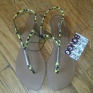 Cheetah Print and Gold Bar Thong Sandals
