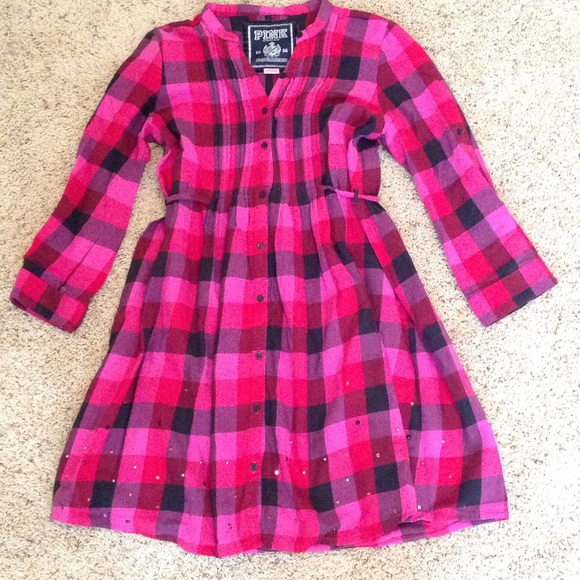 Flannel plaid shirt dress