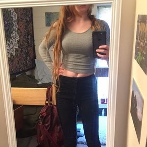 brandy long sleeve heather gray crop top