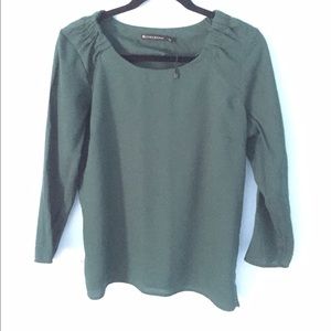 Zara Hunter Green Blouse with Zipper Detailing