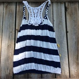 Navy Blue and Lace Tank Top