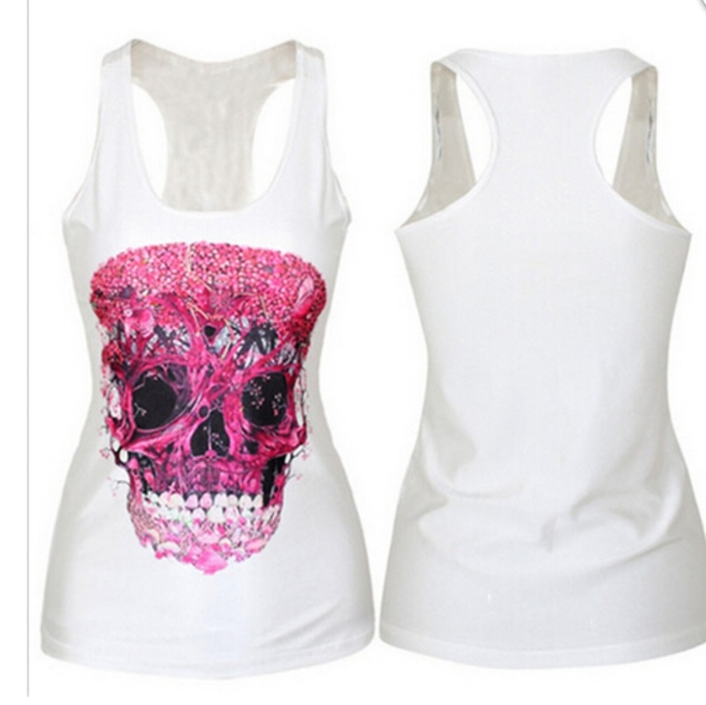 White tank top pink skull one size 💀