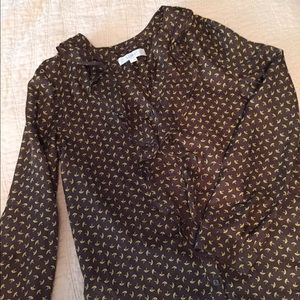 Brown and green printed Loft blouse, small