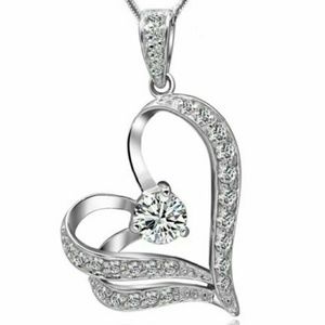 NEW 9K White Gold Plated CZ Necklace