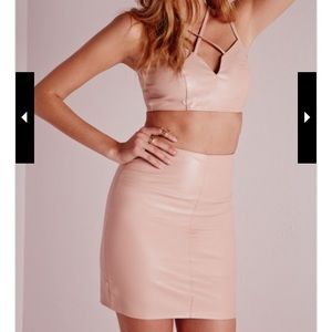 Faux Leather Nude A-Line Skirt and Top Set