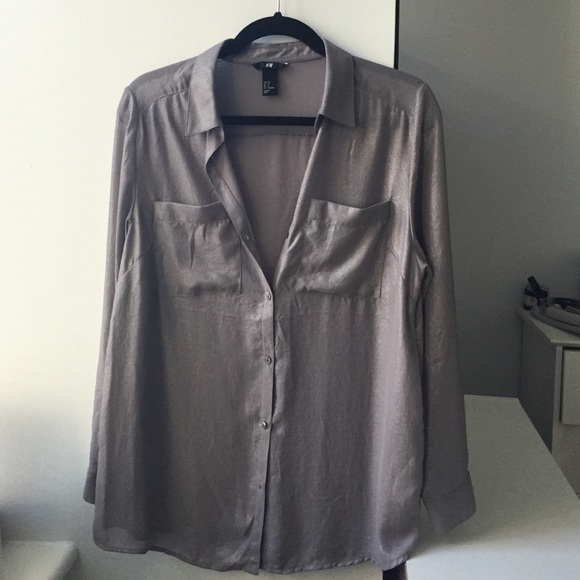 metallic grey button up