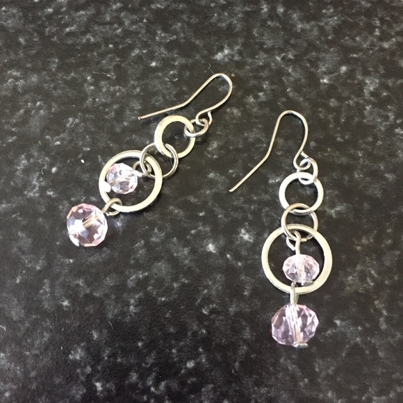 Pink and silver drop earrings