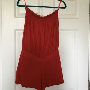 Burnt Orange Romper with Pockets, Cotton, Small