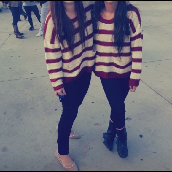 Maroon&Ivory Striped Knit Sweater - Picture 2 of 3