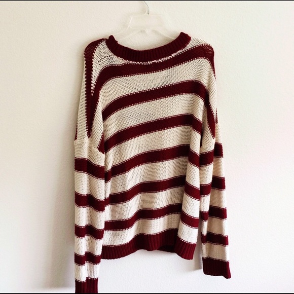 Maroon&Ivory Striped Knit Sweater - Picture 3 of 3
