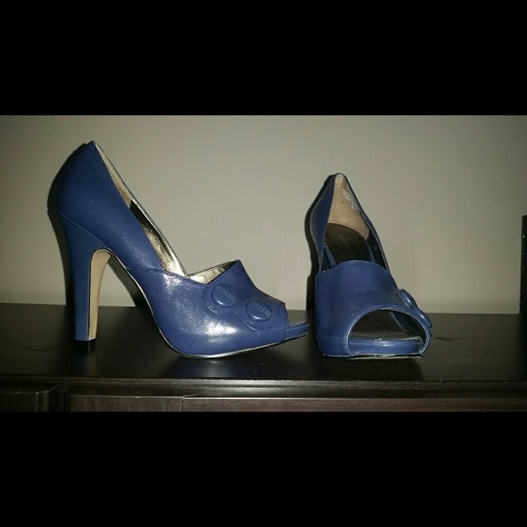 Navy peep toe heels