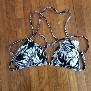 Black and white floral print bikini top