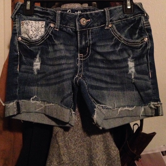 Mid length jean shorts
