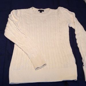 White cable knit cotton sweater
