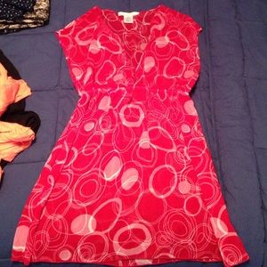 Red with white circles sheer v-neck top