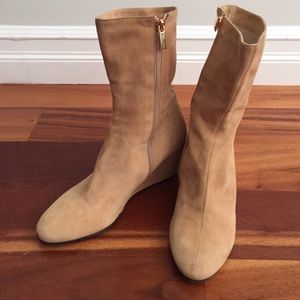 Beige suede wedge boots