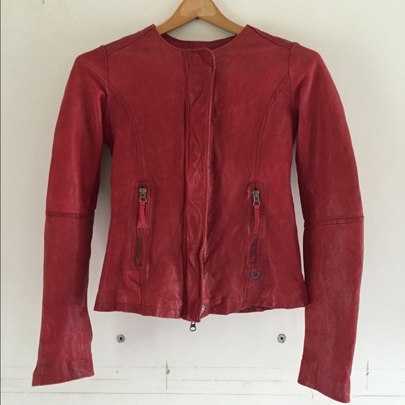 true religion red leather jacket