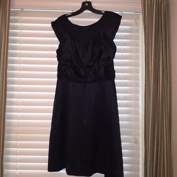 SOLD. Navy blue knee length satin dress